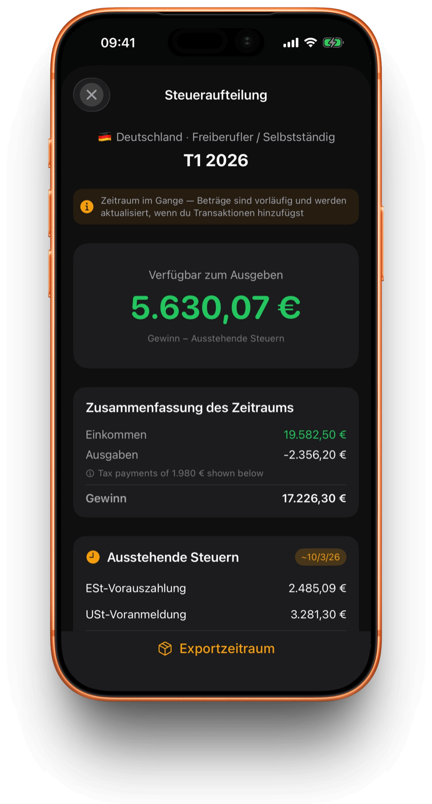 Nett zeigt die Steuerübersicht und das verfügbare Geld