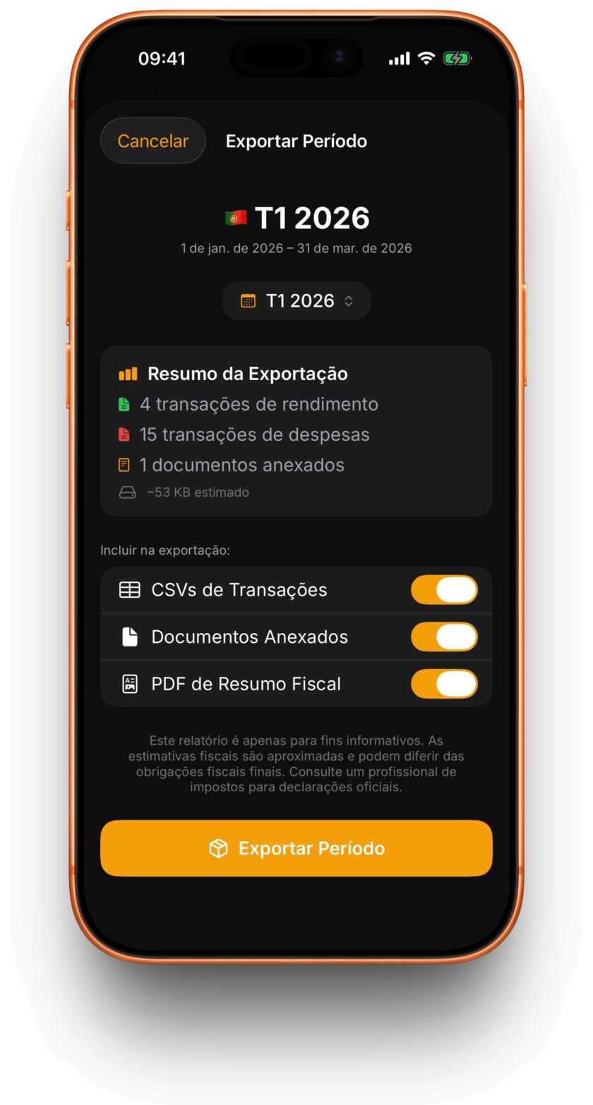 Ecrã de exportação do Nett